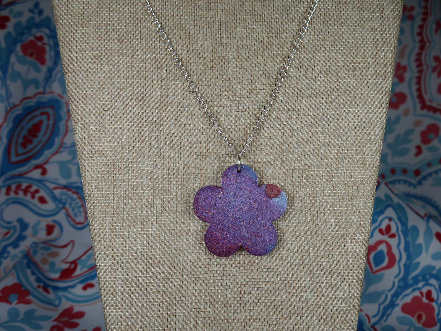 Resin Purple and Blue Flower Pendant Necklace