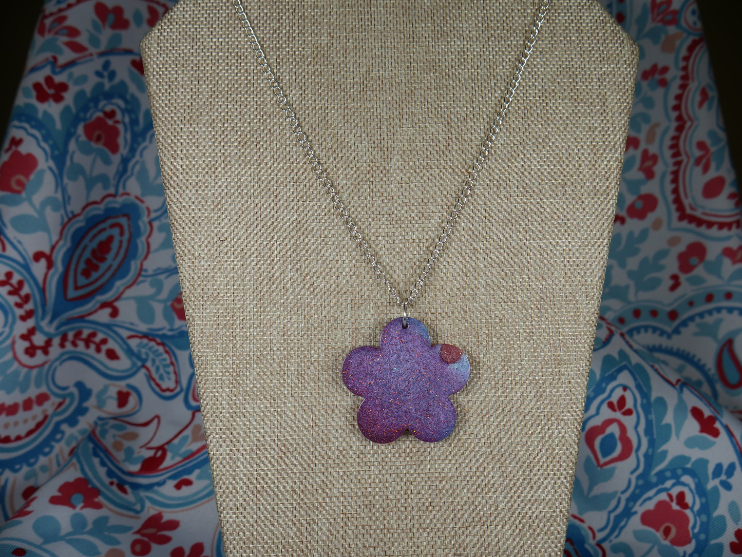 Resin Purple and Blue Flower Pendant Necklace