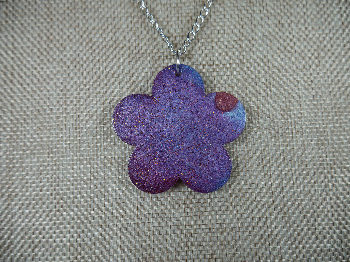 Resin Purple and Blue Flower Pendant Necklace