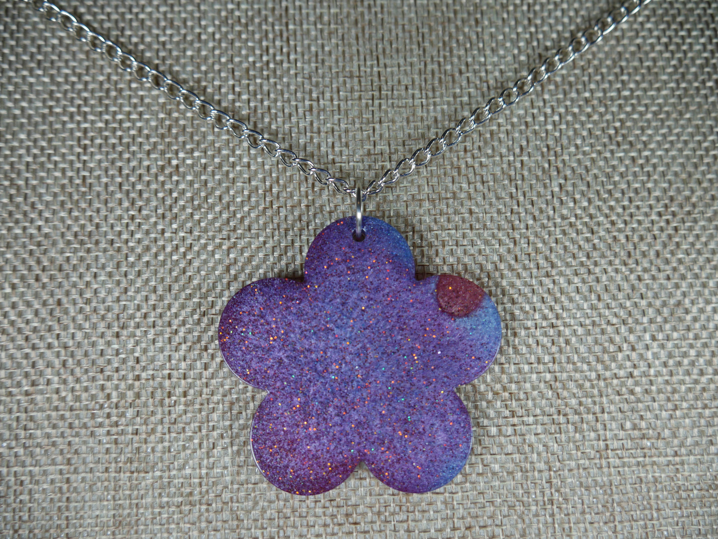 Resin Purple and Blue Flower Pendant Necklace