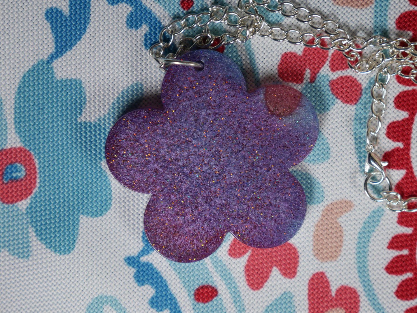 Resin Purple and Blue Flower Pendant Necklace