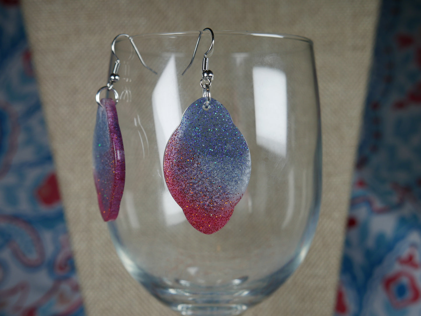 Resin Silver, Red and Blue Earrings...Perfect for the 4th of July!