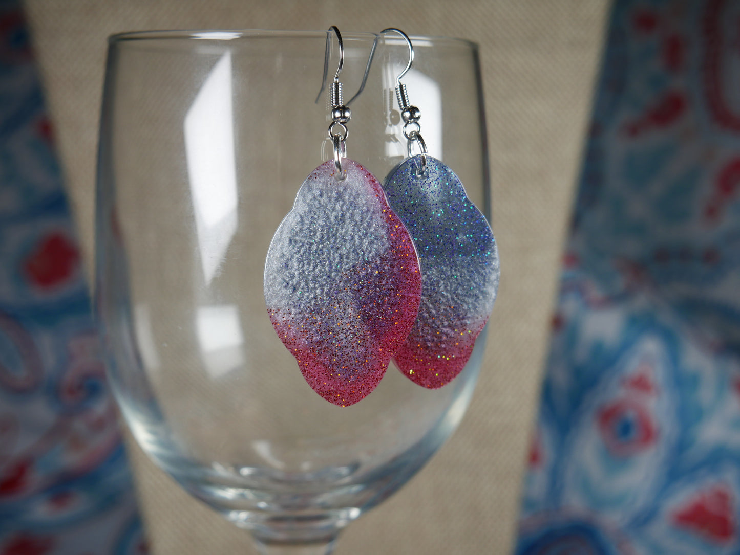 Resin Silver, Red and Blue Earrings...Perfect for the 4th of July!