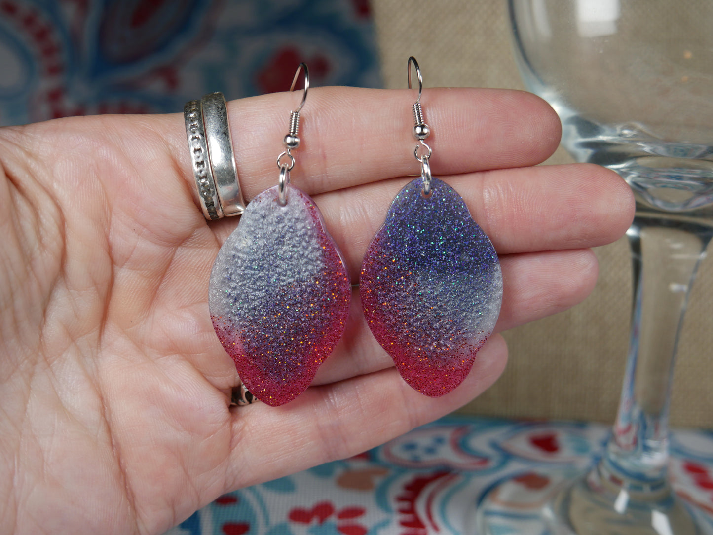 Resin Silver, Red and Blue Earrings...Perfect for the 4th of July!