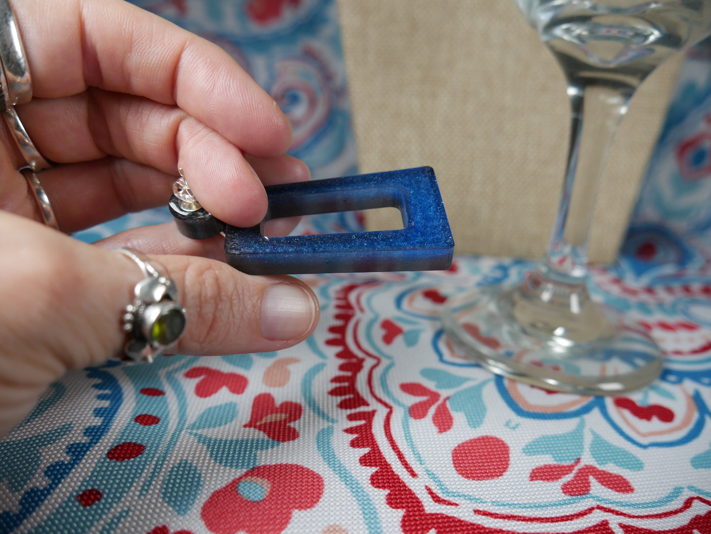 Resin Black and Blue Rectangular Earrings