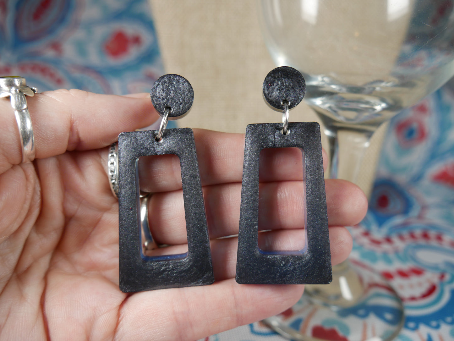 Resin Black and Blue Rectangular Earrings