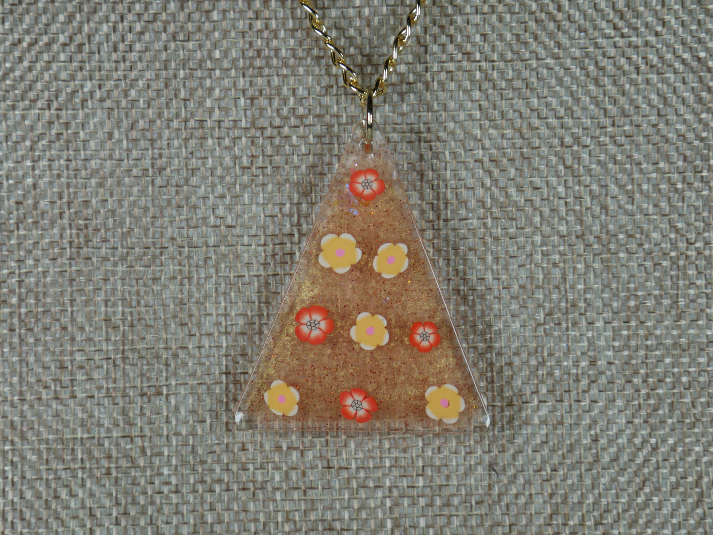 Resin Orange Flower Triangle Pendant Necklace