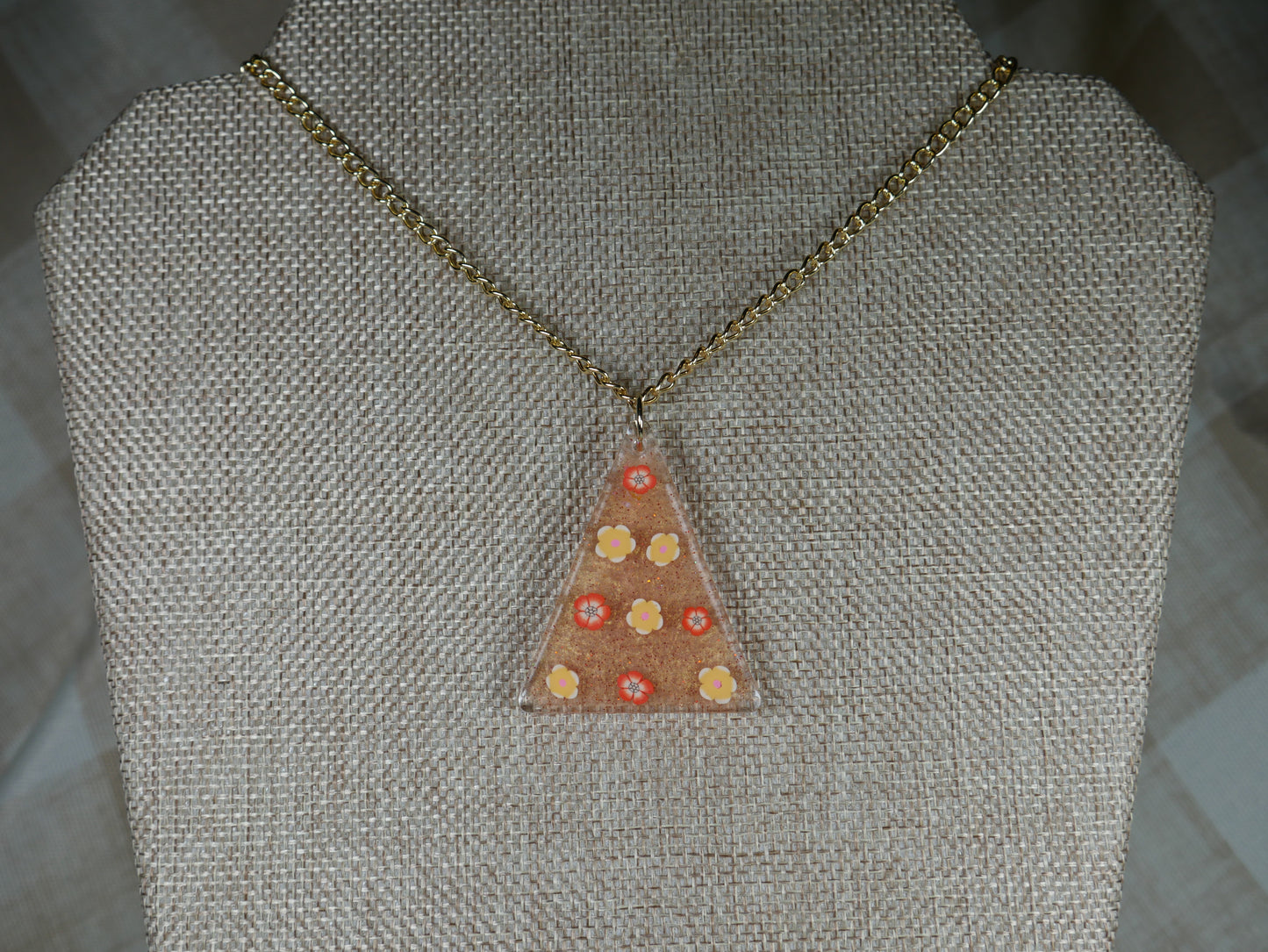 Resin Orange Flower Triangle Pendant Necklace