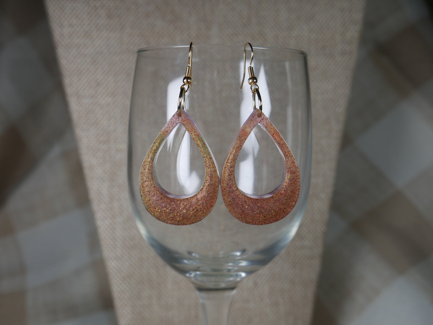 Resin Amber Colored Teardrop Loop Earrings