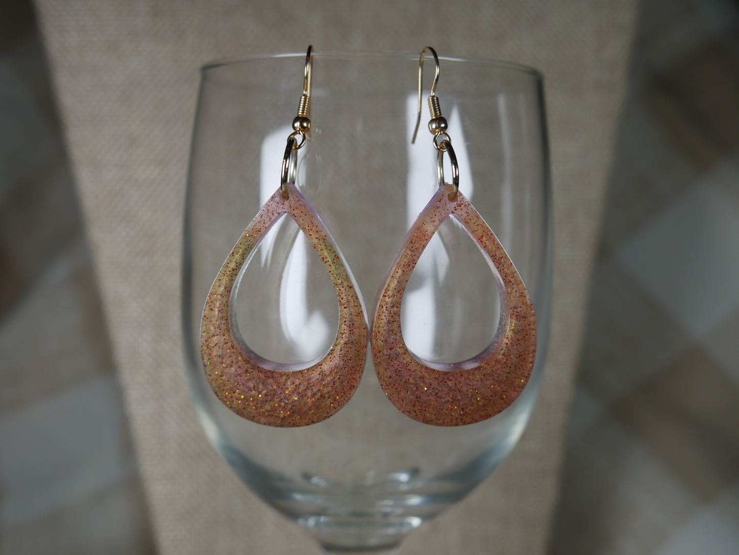 Resin Amber Colored Teardrop Loop Earrings