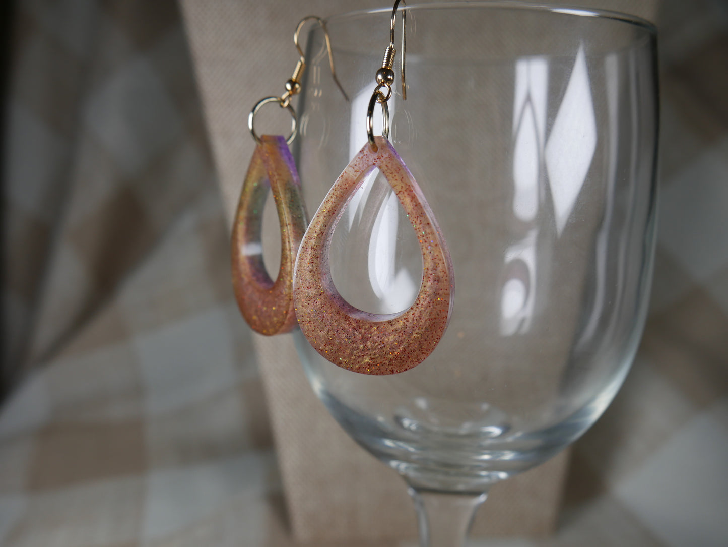 Resin Amber Colored Teardrop Loop Earrings