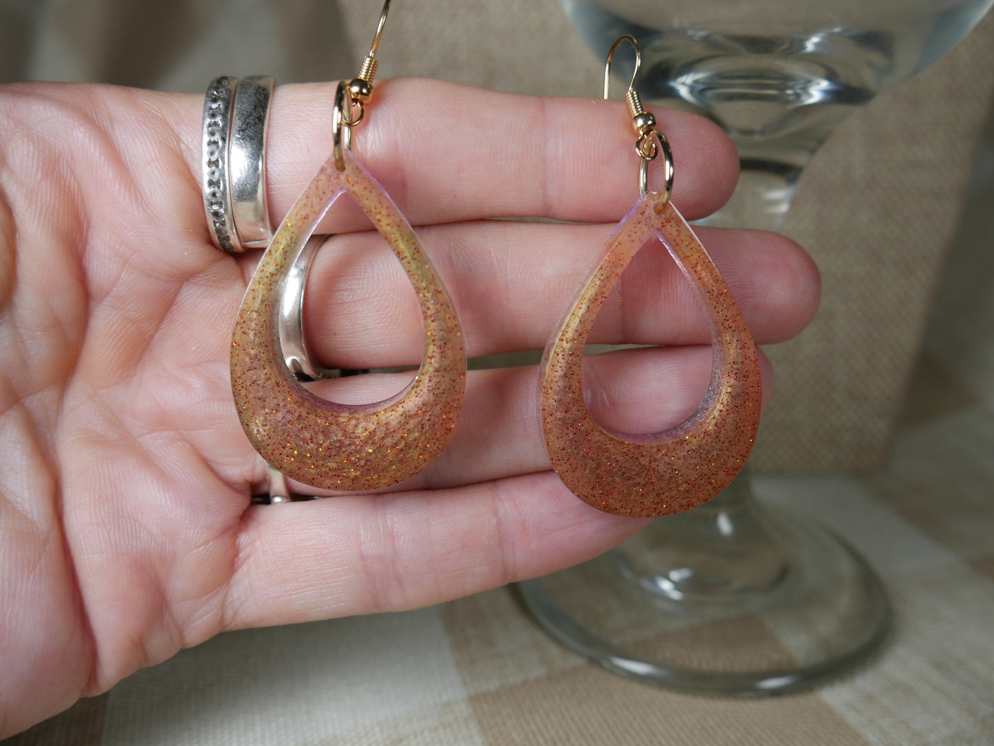 Resin Amber Colored Teardrop Loop Earrings