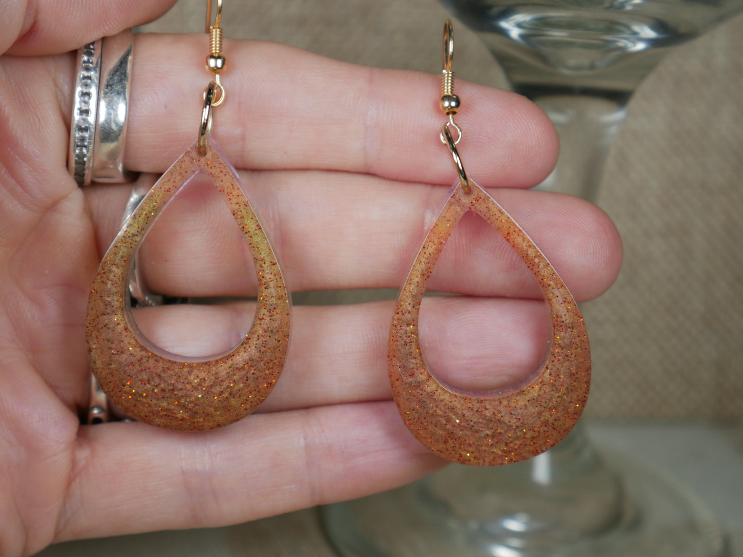 Resin Amber Colored Teardrop Loop Earrings