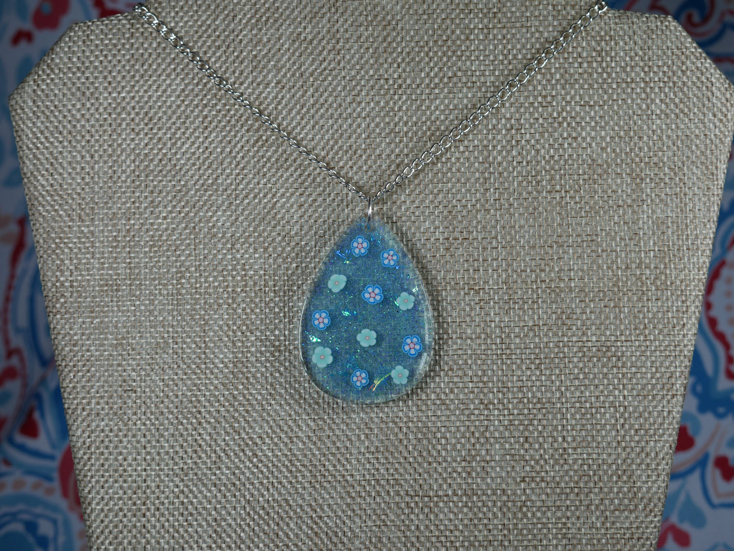 Resin Blue Flower Pendant Necklace