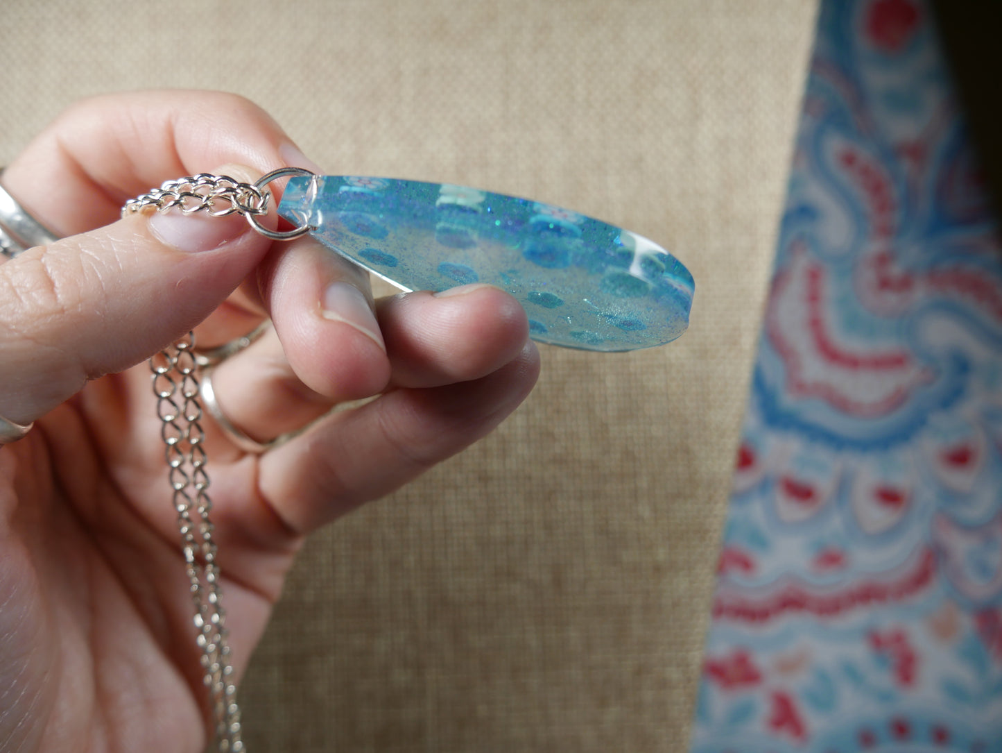 Resin Blue Flower Pendant Necklace