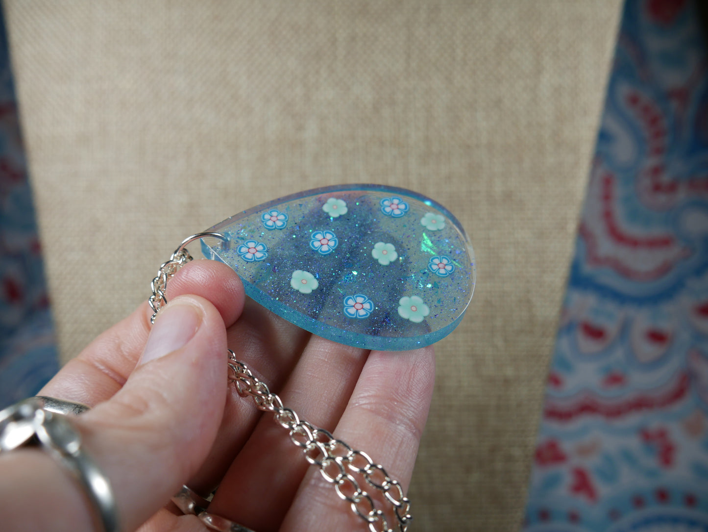 Resin Blue Flower Pendant Necklace