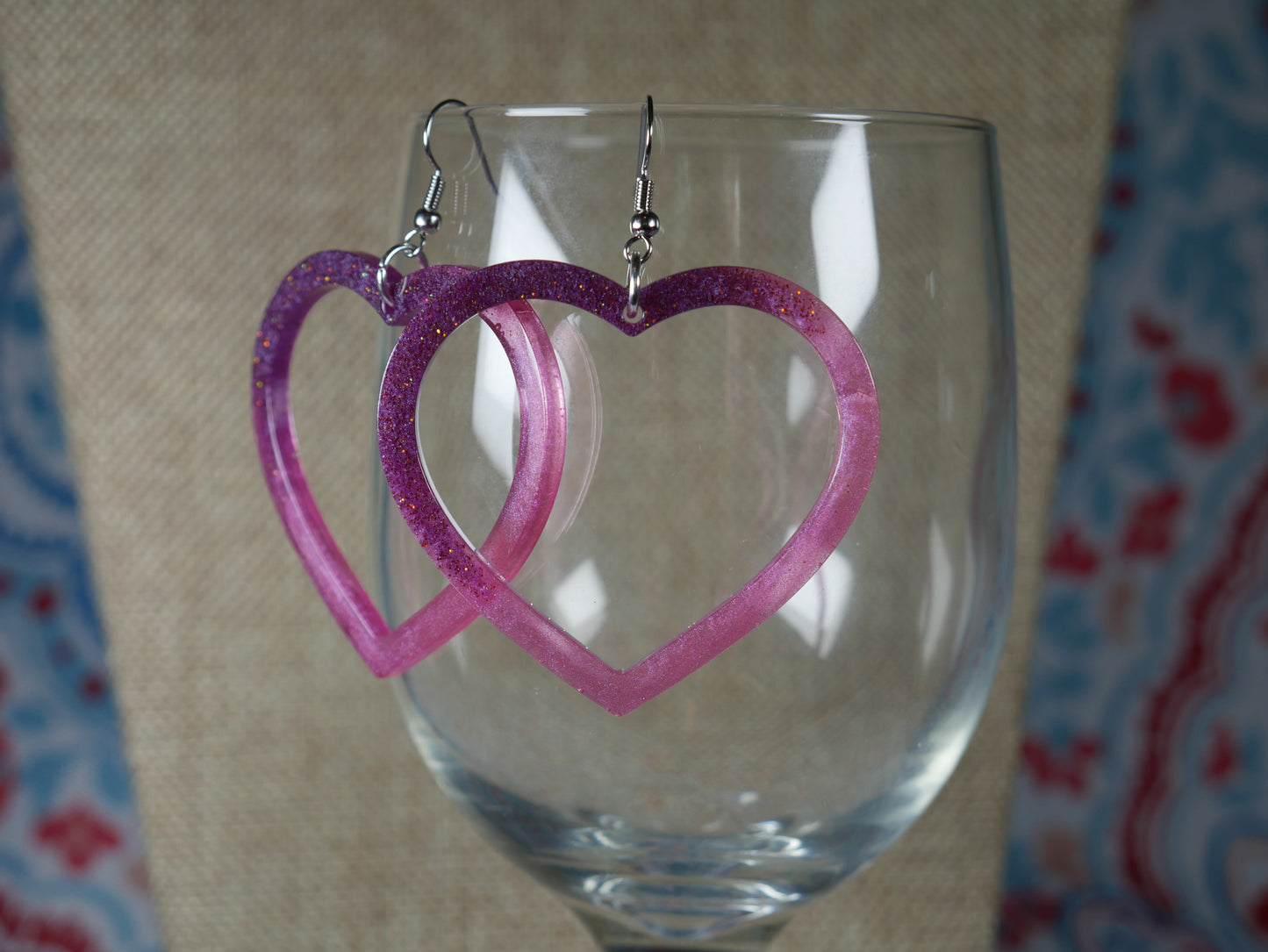 Resin Pink and Purple Heart Earrings