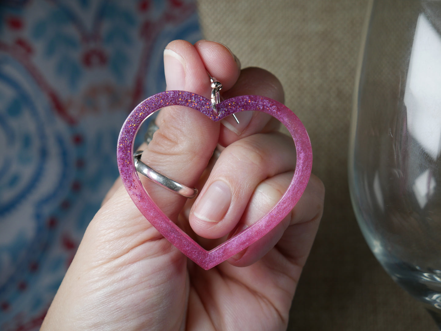 Resin Pink and Purple Heart Earrings