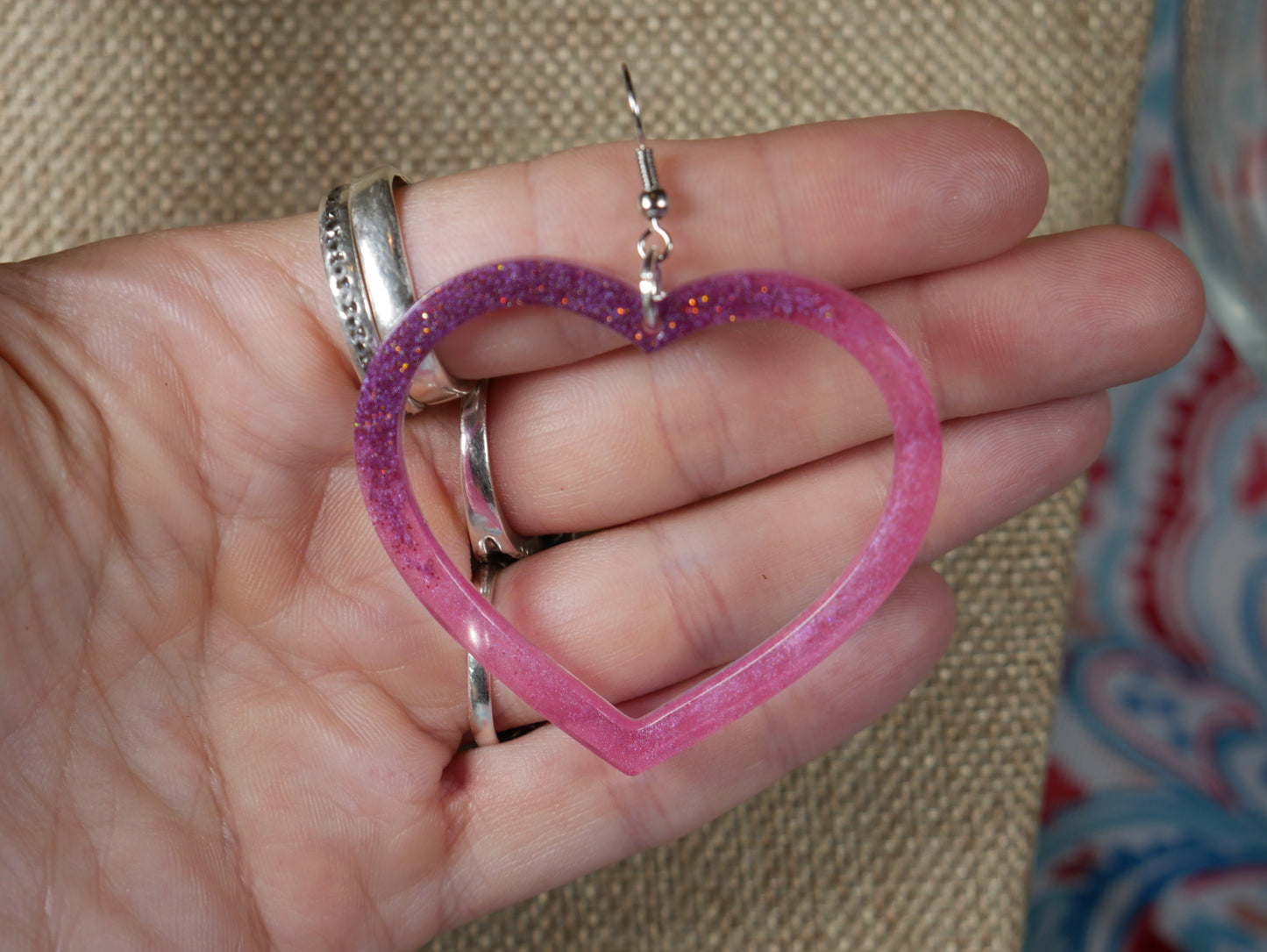 Resin Pink and Purple Heart Earrings