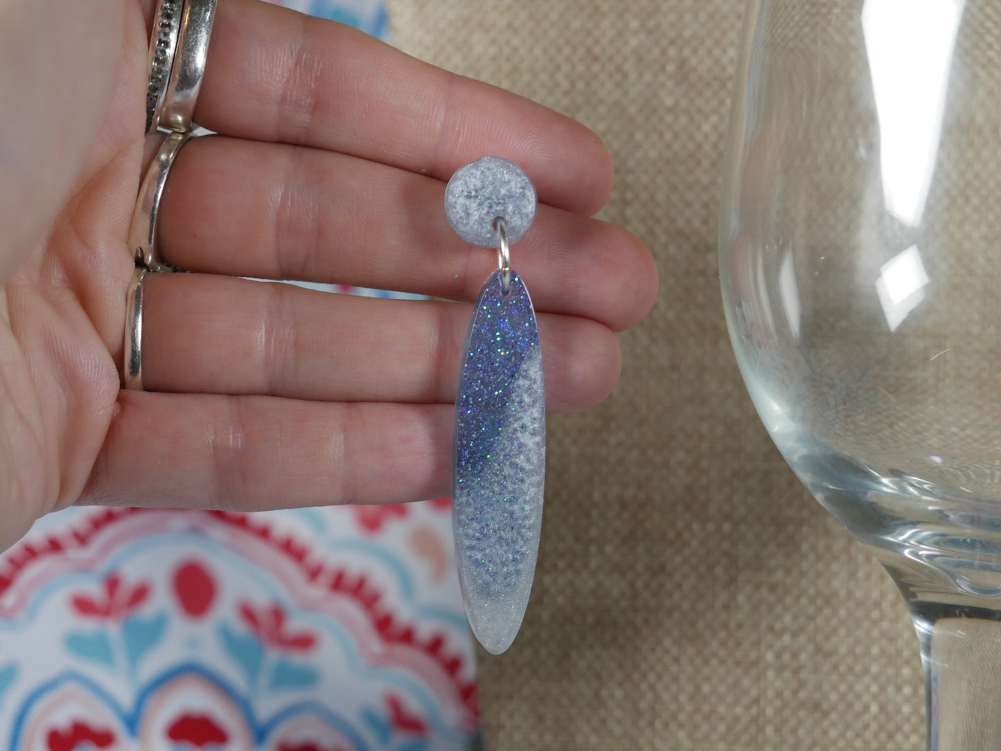 Resin Wintry Blue and Silver "Icicle" Earrings