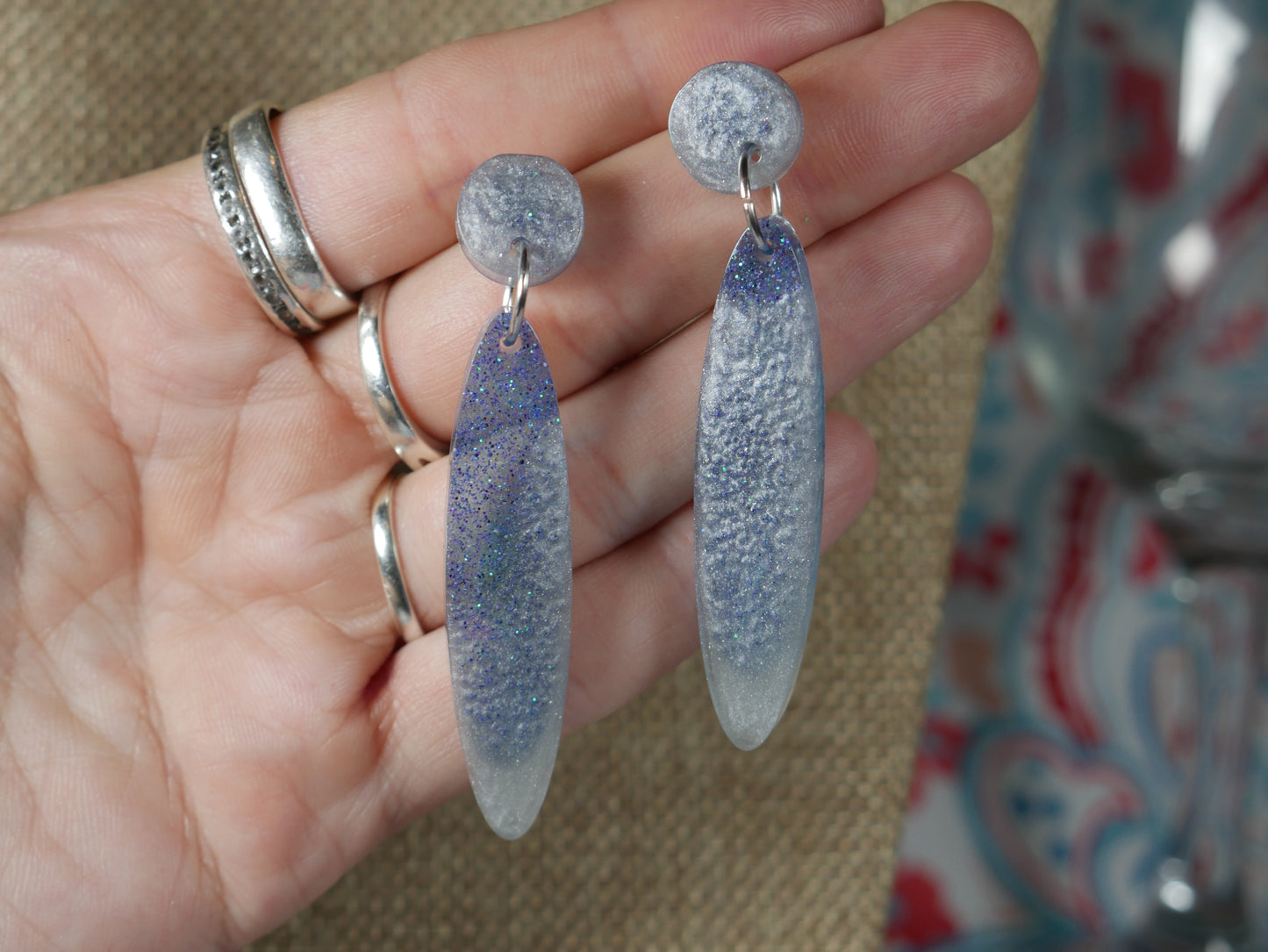 Resin Wintry Blue and Silver "Icicle" Earrings