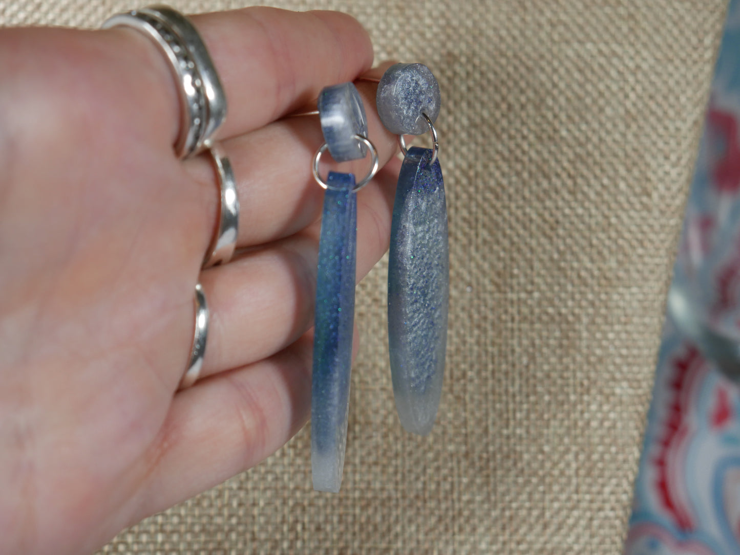 Resin Wintry Blue and Silver "Icicle" Earrings