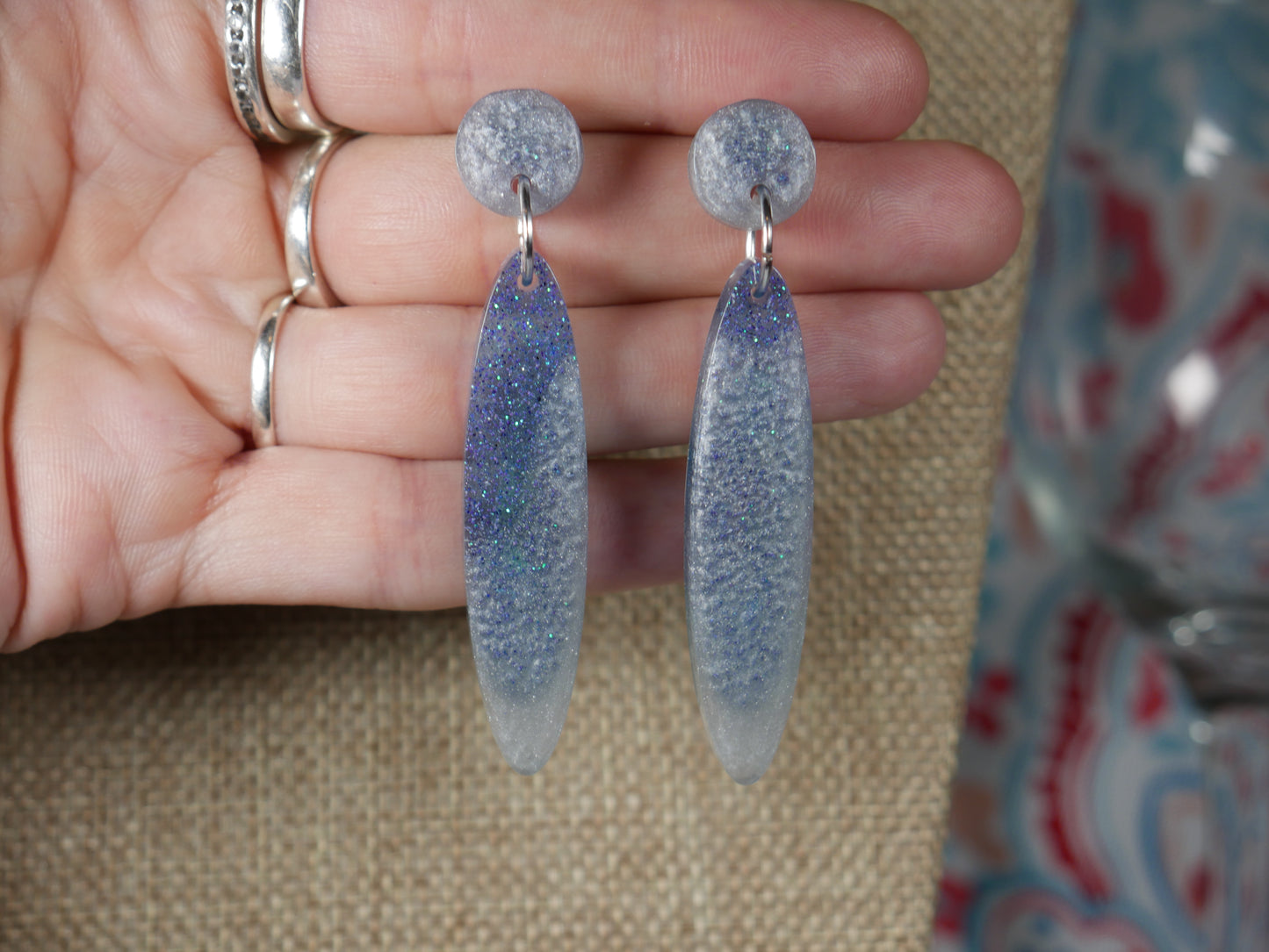 Resin Wintry Blue and Silver "Icicle" Earrings