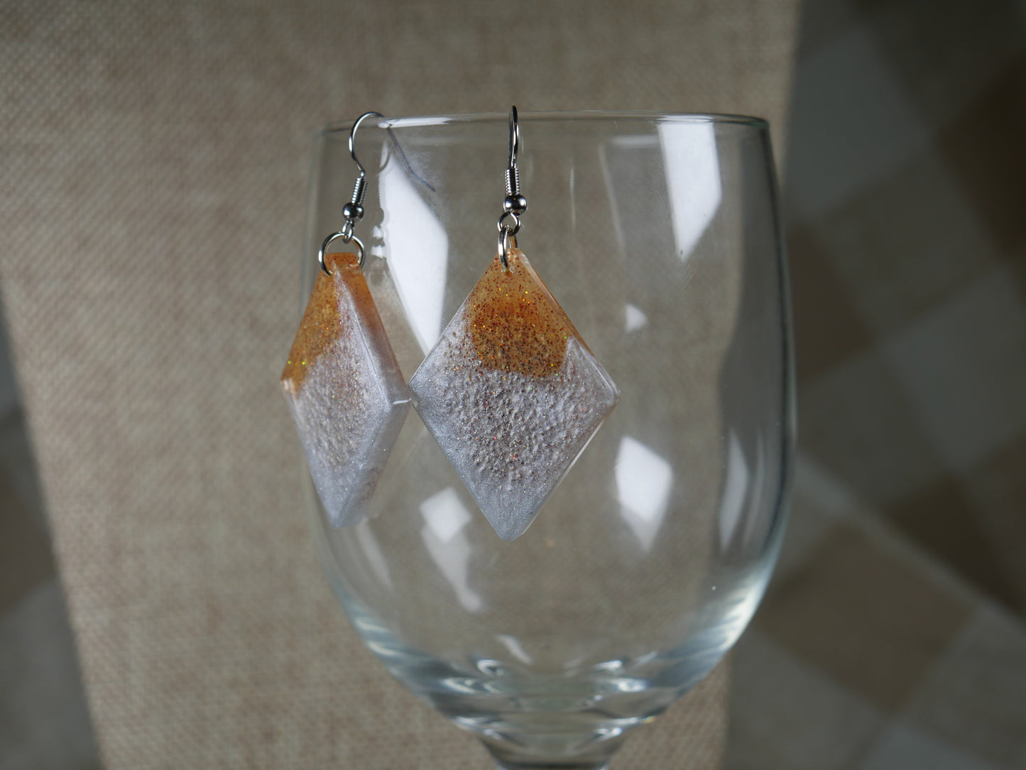 Silver and Gold Diamond Shaped Resin Earrings