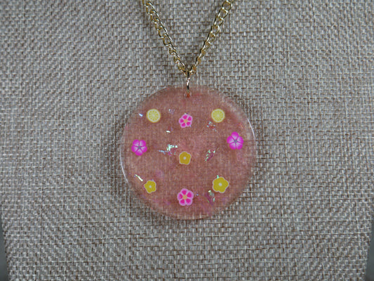 Pink and Yellow "Pink Lemonade" Flower Resin Pendant