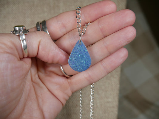 Blue Teardrop Shaped Resin Pendant Necklace