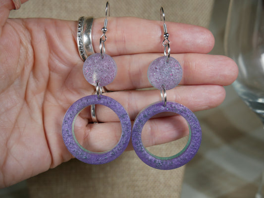 Purple and Aqua Circular Resin Earrings