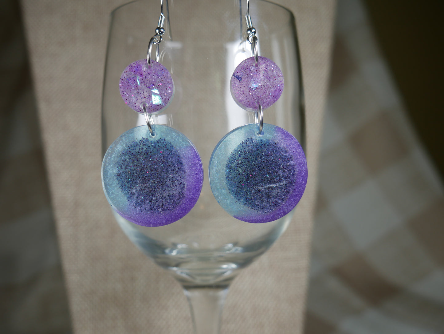 Aqua, Purple and Black Retro 1980's Circle Resin Earrings