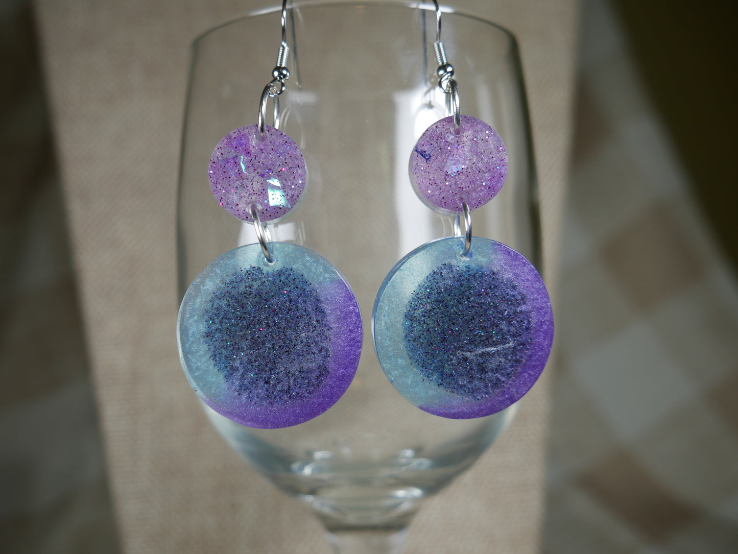 Aqua, Purple and Black Retro 1980's Circle Resin Earrings