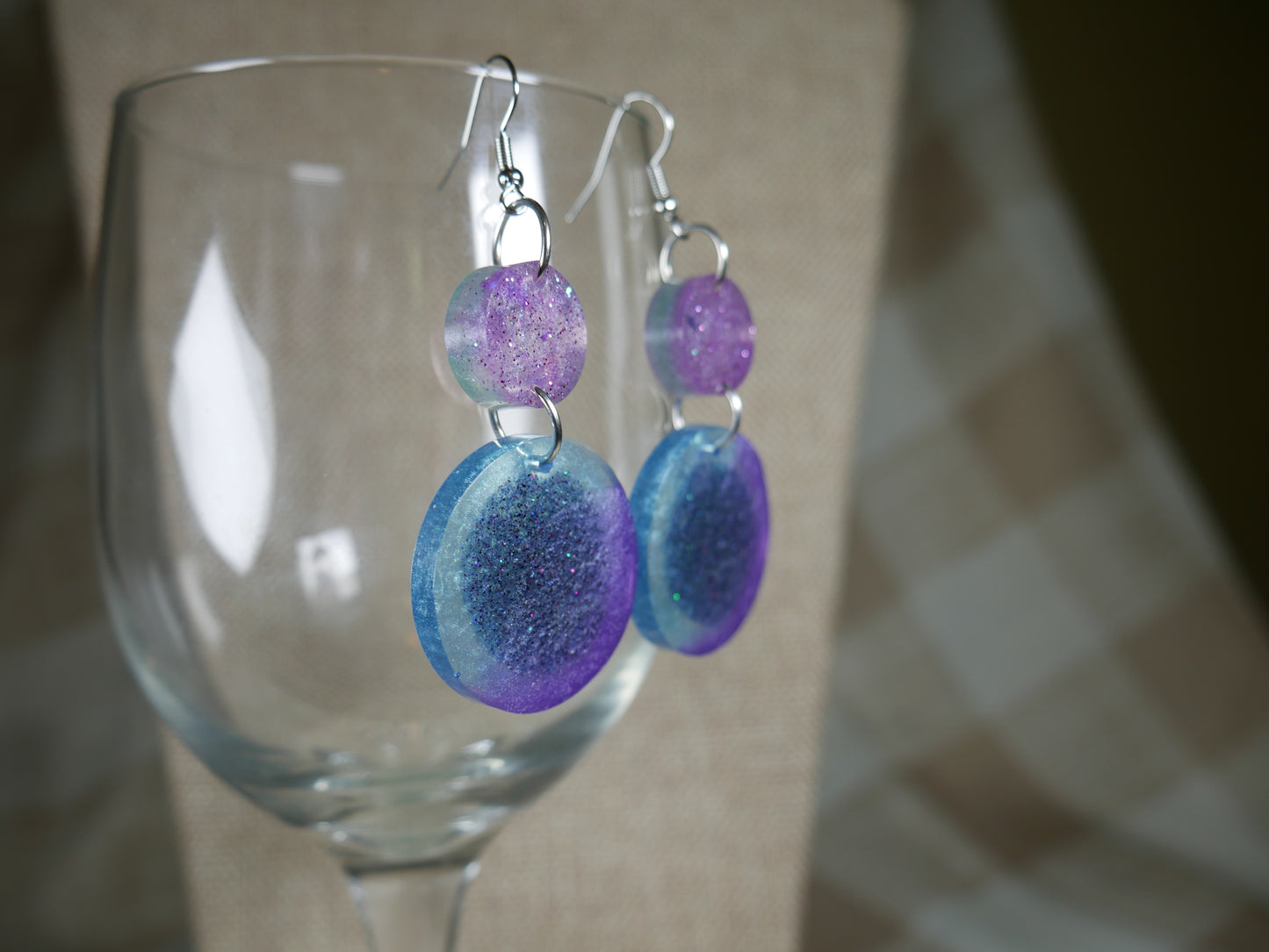 Aqua, Purple and Black Retro 1980's Circle Resin Earrings