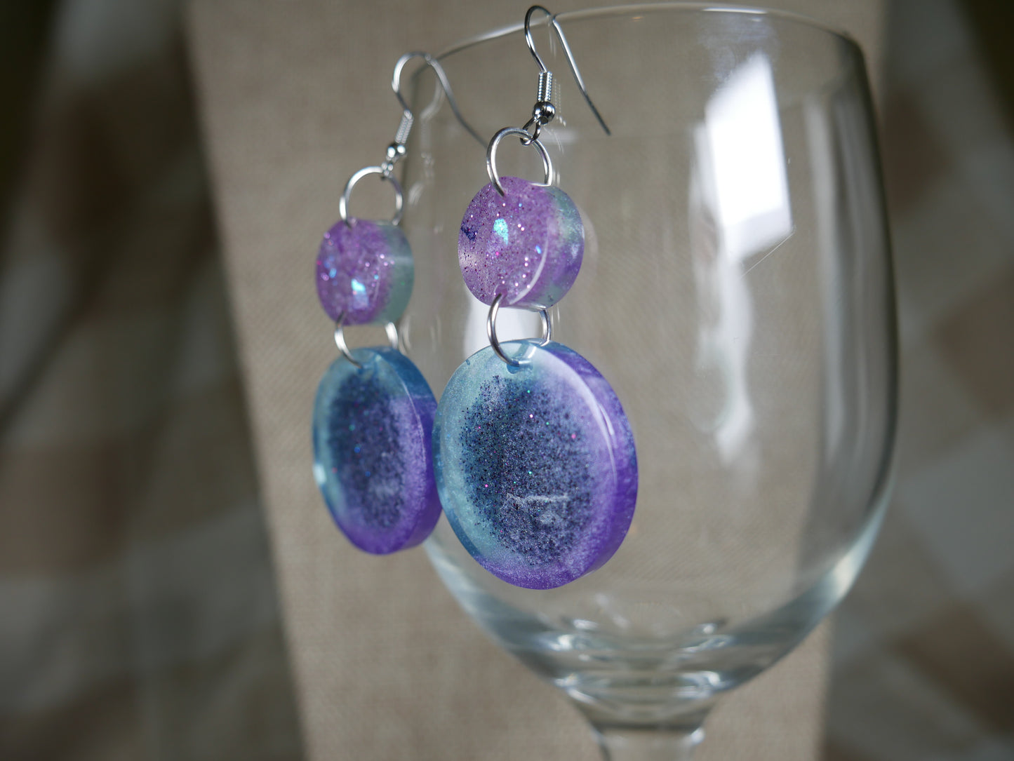 Aqua, Purple and Black Retro 1980's Circle Resin Earrings