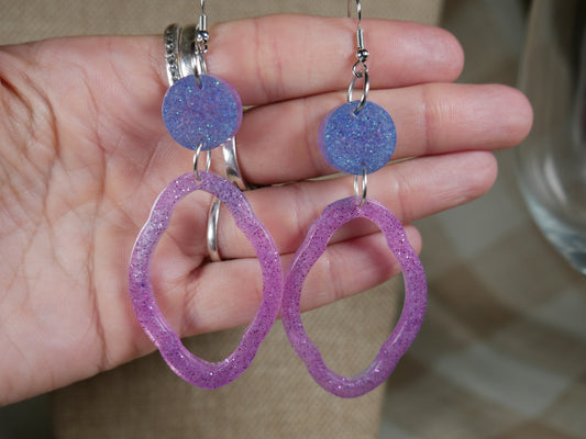 Blue and Purple Retro 1980's Resin Earrings