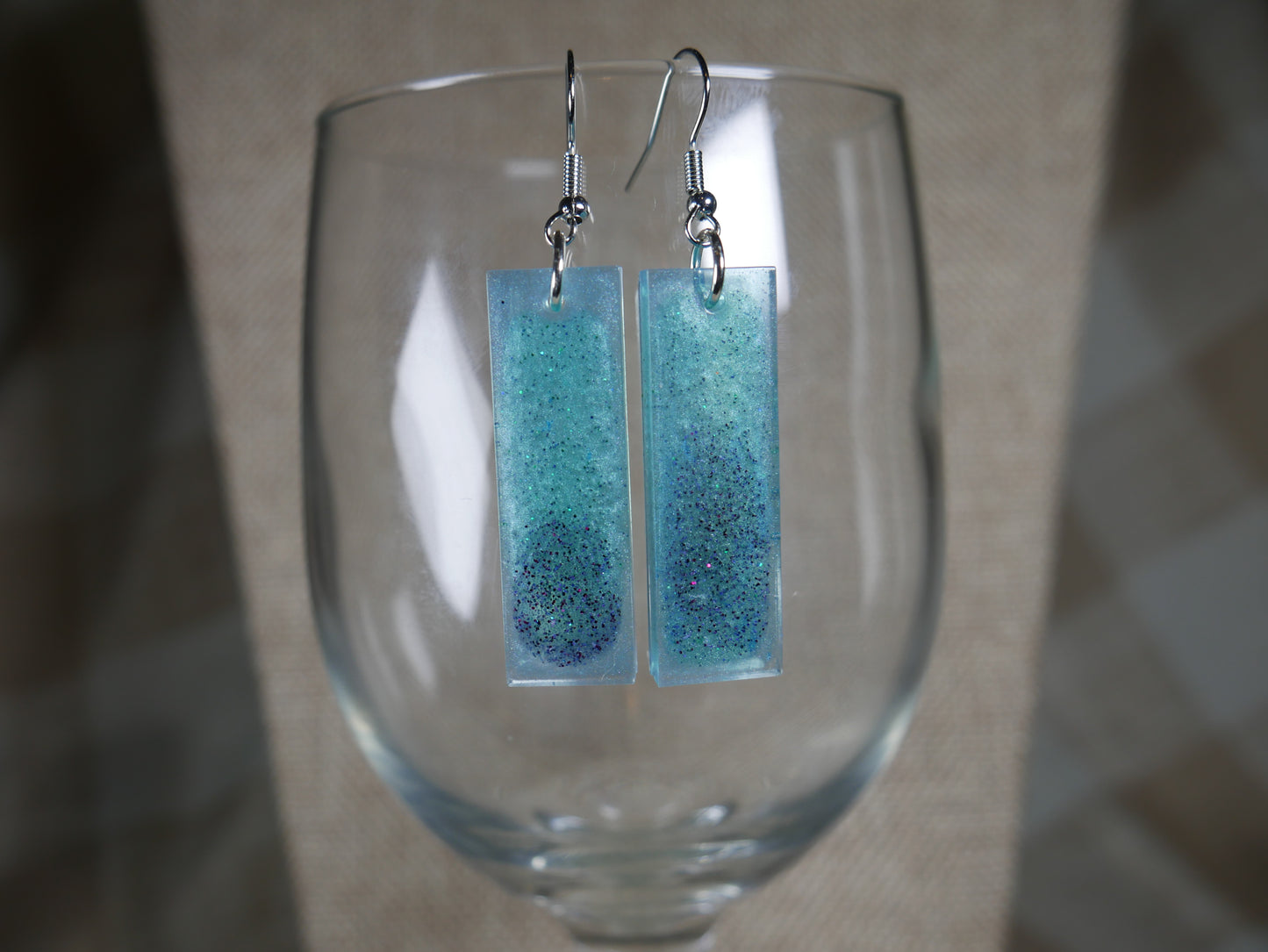 Aqua and Black Rectangular Resin Earrings