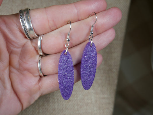 Sparkly Purple Oval Resin Earrings