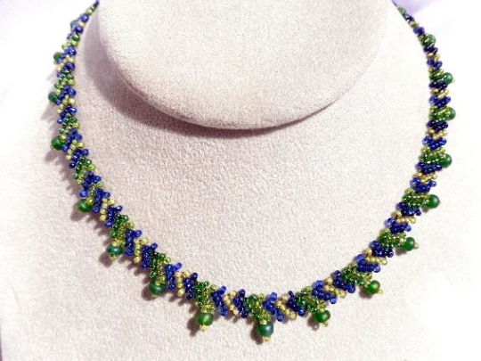 Beaded Green and Blue Woven Choker